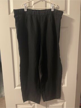 J.Jill Black Wide-Leg Cropped Linen Pants